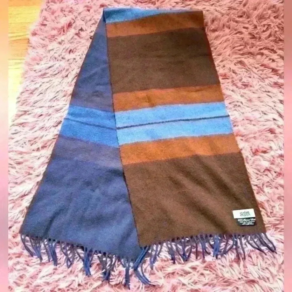 Vintage 80s Unisex Jordan Marsh Striped Pure Merino Wool Comfy Cozy Scarf Wrap